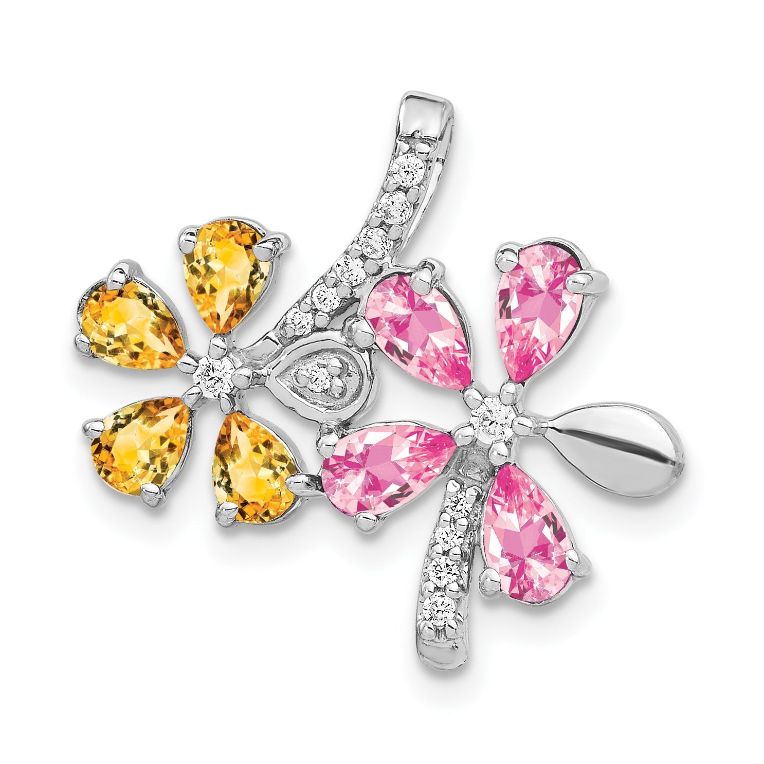 14k White Gold 14k White Gold Diamond and 2.44 Citrine/Pink Tourmaline Flower Pendant