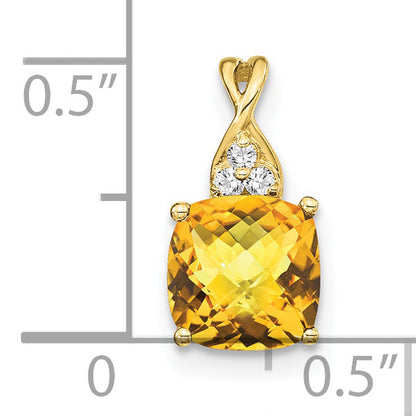 10K Yellow Gold Checkerboard Citrine And Diamond Pendant
