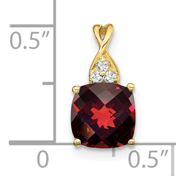 10K Yellow Gold Checkerboard Garnet And Diamond Pendant