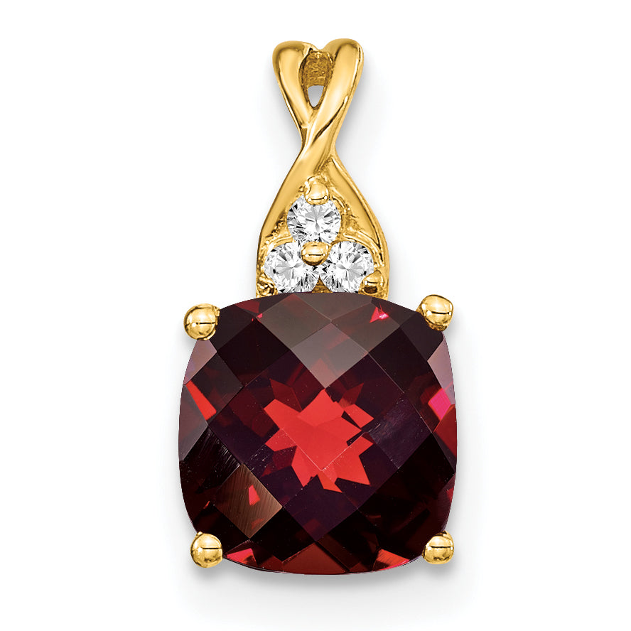 10K Yellow Gold Checkerboard Garnet And Diamond Pendant