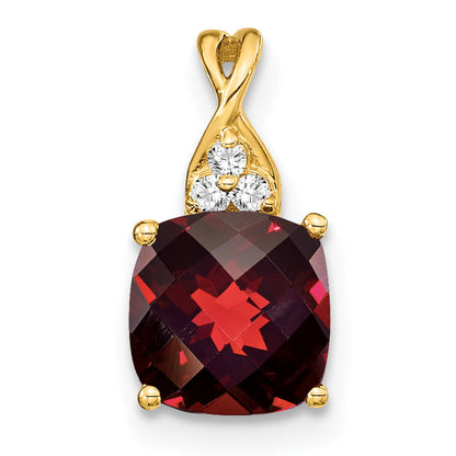 10K Yellow Gold Checkerboard Garnet And Diamond Pendant