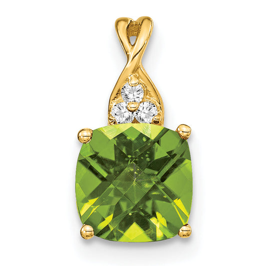 10K Yellow Gold Checkerboard Peridot And Diamond Pendant