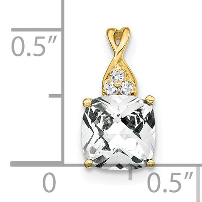 10K Yellow Gold Checkerboard White Topaz And Diamond Pendant