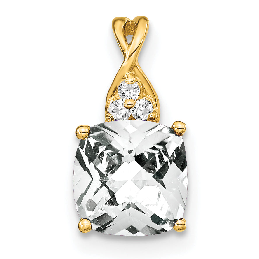 10K Yellow Gold Checkerboard White Topaz And Diamond Pendant