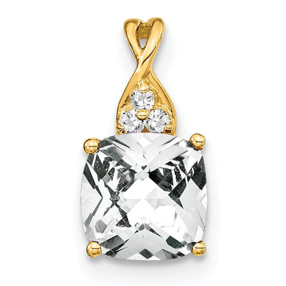10K Yellow Gold Checkerboard White Topaz And Diamond Pendant