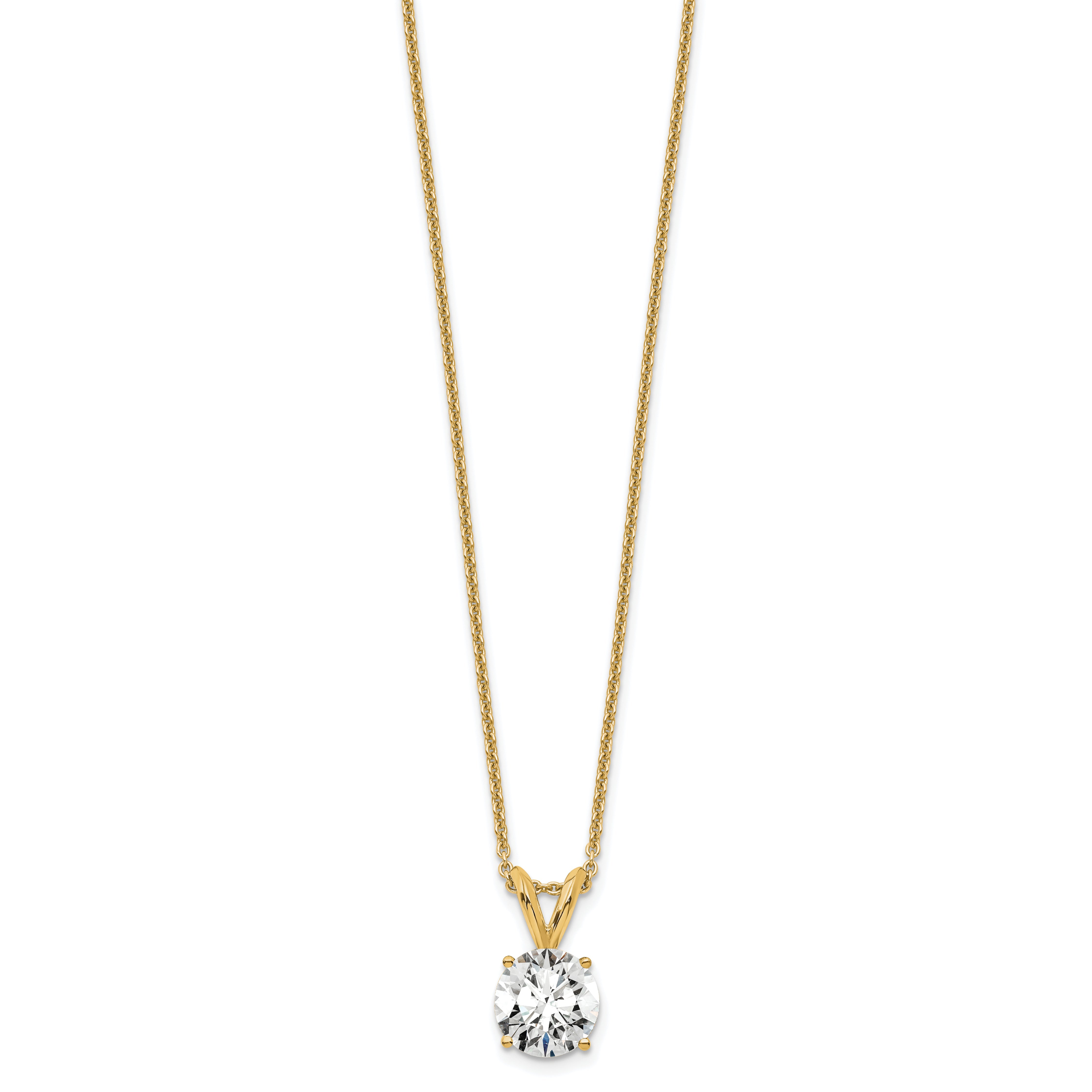 14K Yellow Gold 3/4 Carat Lab Grown Diamond Vs/Si+ G+ Round Complete Four Prong 18 Inch Solitaire Pendant Necklace