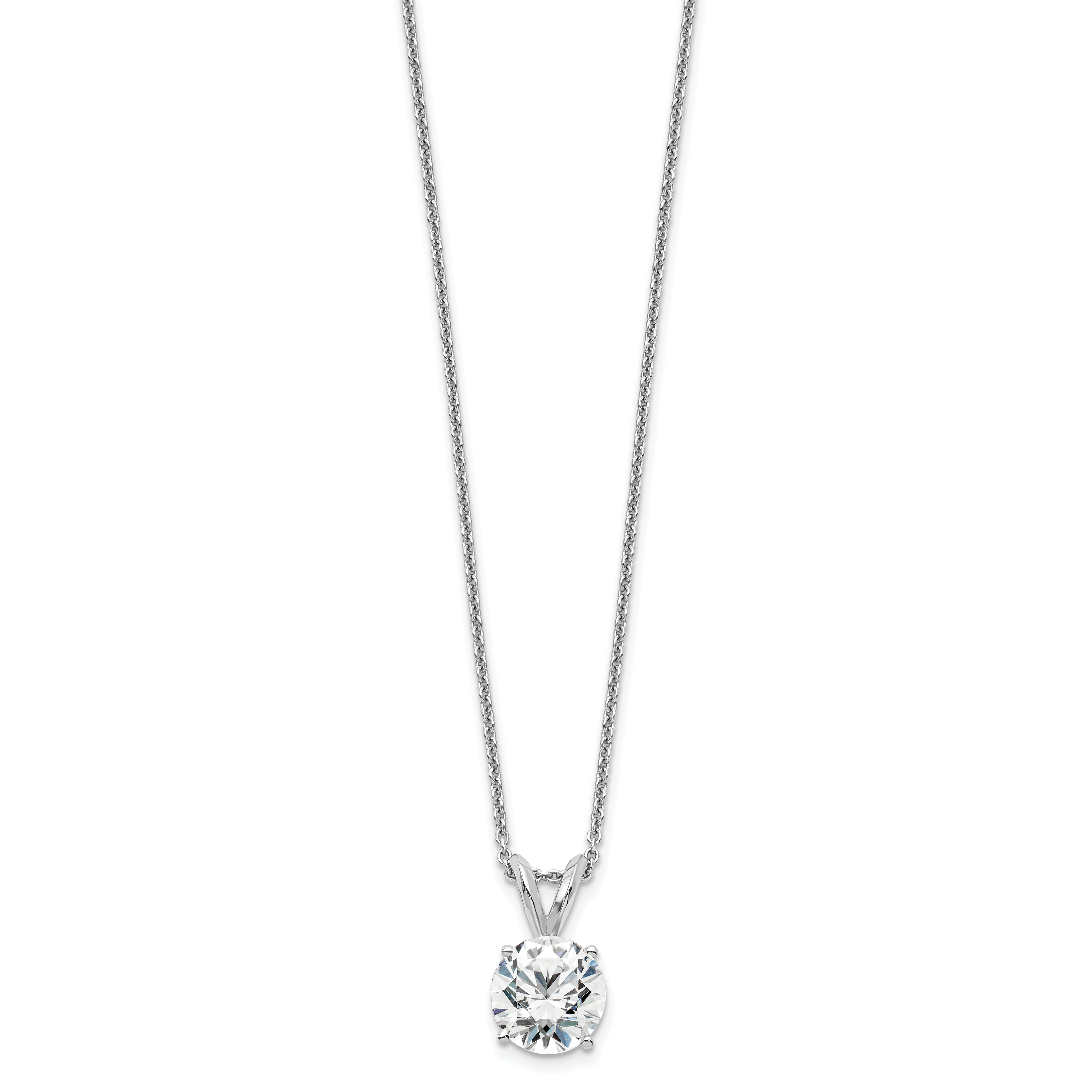14k White Gold 1 Ct. Lab Grown Diamond VS+ F+ Round Four Prong 18 inch Solitaire Pendant Necklace