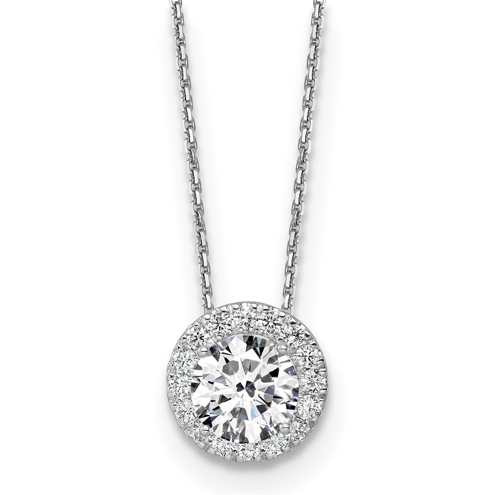 14k White Gold 2 1/2 Ct. Certified Lab Grown Diamond VS/SI+ G+ Complete 18 inch Halo Pendant Necklace