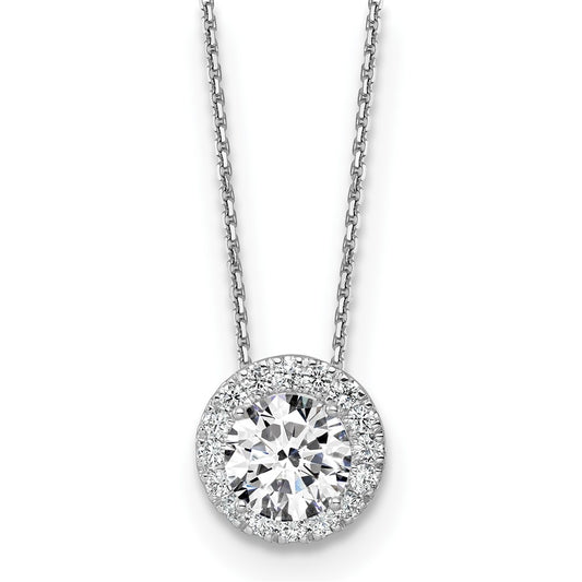 14k White Gold 2 1/2 Ct. Certified Lab Grown Diamond VS/SI+ G+ Complete 18 inch Halo Pendant Necklace