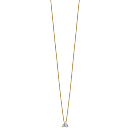 14K Yellow Gold True Origin 1/4 Carat Lab Grown Diamond Vs D E F Three Stone 18 Inch Necklace
