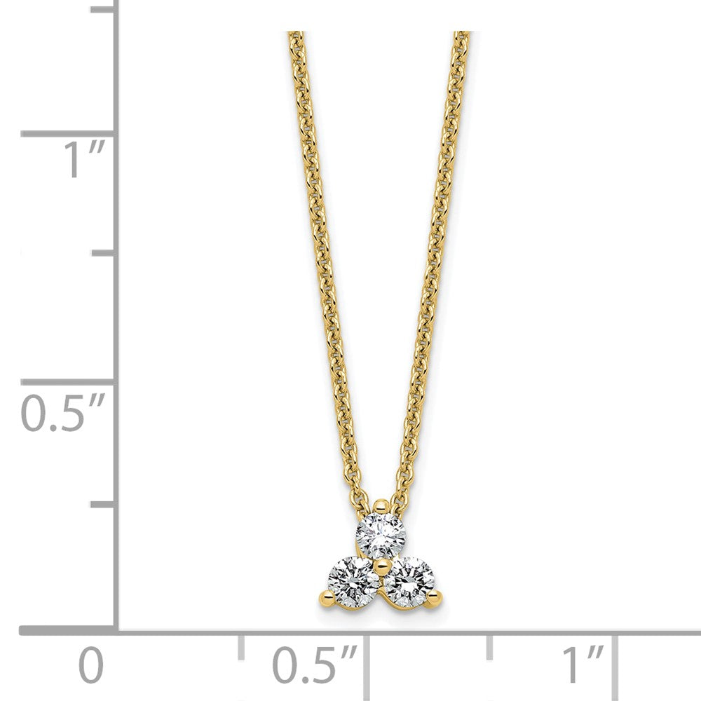 14K Yellow Gold True Origin 1/4 Carat Lab Grown Diamond Vs D E F Three Stone 18 Inch Necklace