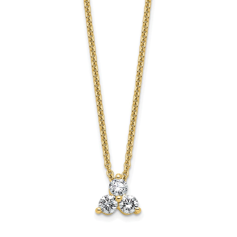 14K Yellow Gold True Origin 1/4 Carat Lab Grown Diamond Vs D E F Three Stone 18 Inch Necklace