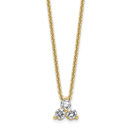 14K Yellow Gold True Origin 1/4 Carat Lab Grown Diamond Vs D E F Three Stone 18 Inch Necklace
