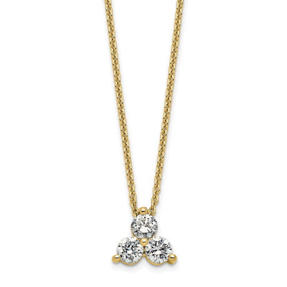 14K Yellow Gold True Origin 1/2 Carat Lab Grown Diamond Vs D E F Three Stone 18 Inch Necklace