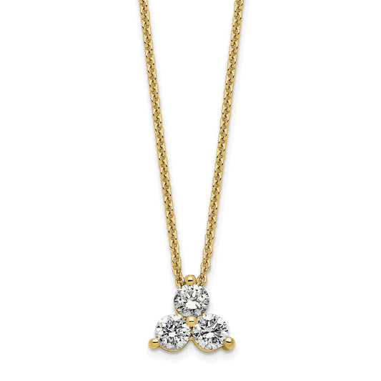 14K Yellow Gold True Origin 1/2 Carat Lab Grown Diamond Vs D E F Three Stone 18 Inch Necklace