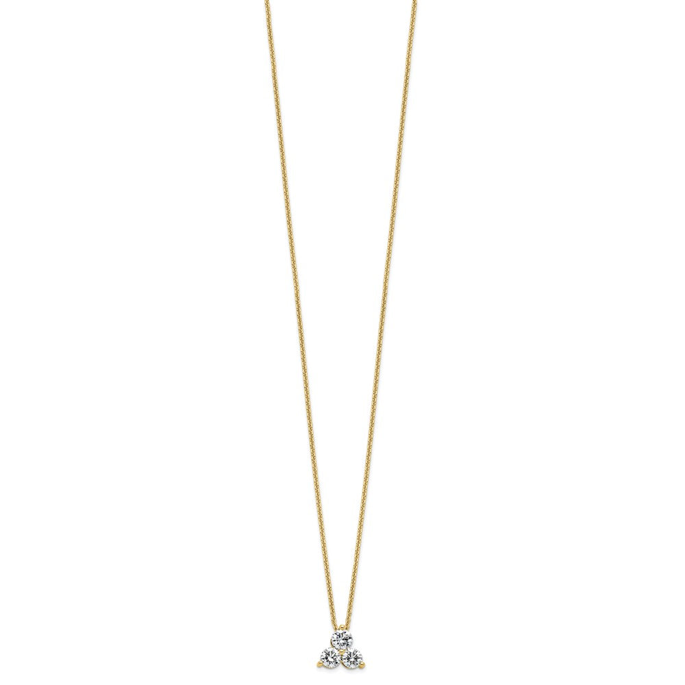 14K Yellow Gold True Origin 3/4 Carat Lab Grown Diamond Vs D E F Three Stone 18 Inch Necklace