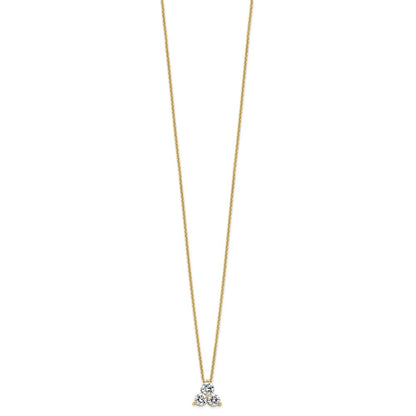 14K Yellow Gold True Origin 3/4 Carat Lab Grown Diamond Vs D E F Three Stone 18 Inch Necklace