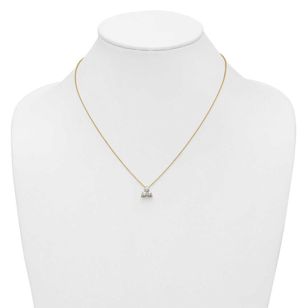 14K Yellow Gold True Origin 3/4 Carat Lab Grown Diamond Vs D E F Three Stone 18 Inch Necklace