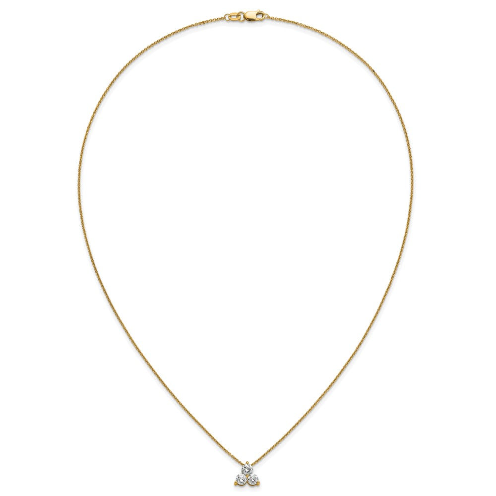 14K Yellow Gold True Origin 3/4 Carat Lab Grown Diamond Vs D E F Three Stone 18 Inch Necklace