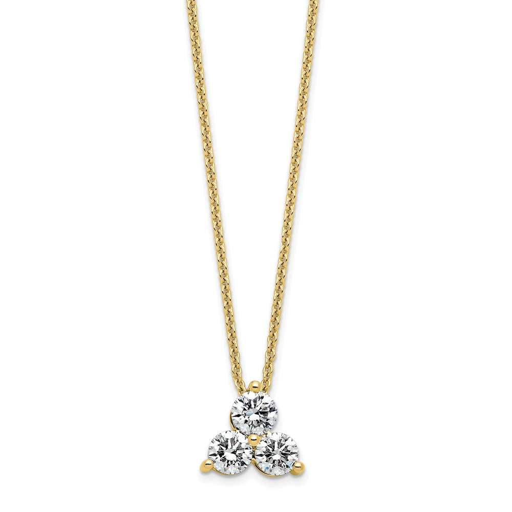 14K Yellow Gold True Origin 3/4 Carat Lab Grown Diamond Vs D E F Three Stone 18 Inch Necklace
