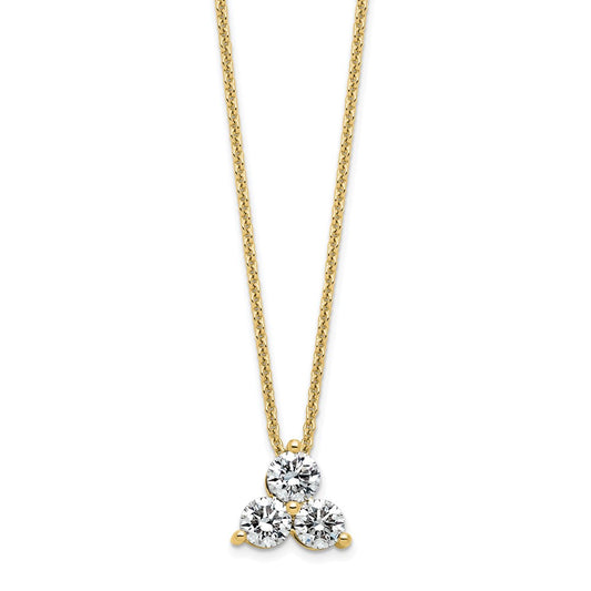14K Yellow Gold True Origin 3/4 Carat Lab Grown Diamond Vs D E F Three Stone 18 Inch Necklace