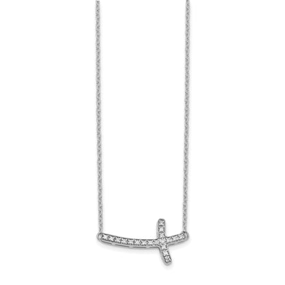 10K White Gold Diamond Sideways Cross 18In Necklace