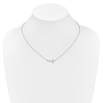10K White Gold Diamond Sideways Cross 18In Necklace