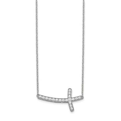 10K White Gold Diamond Sideways Cross 18In Necklace