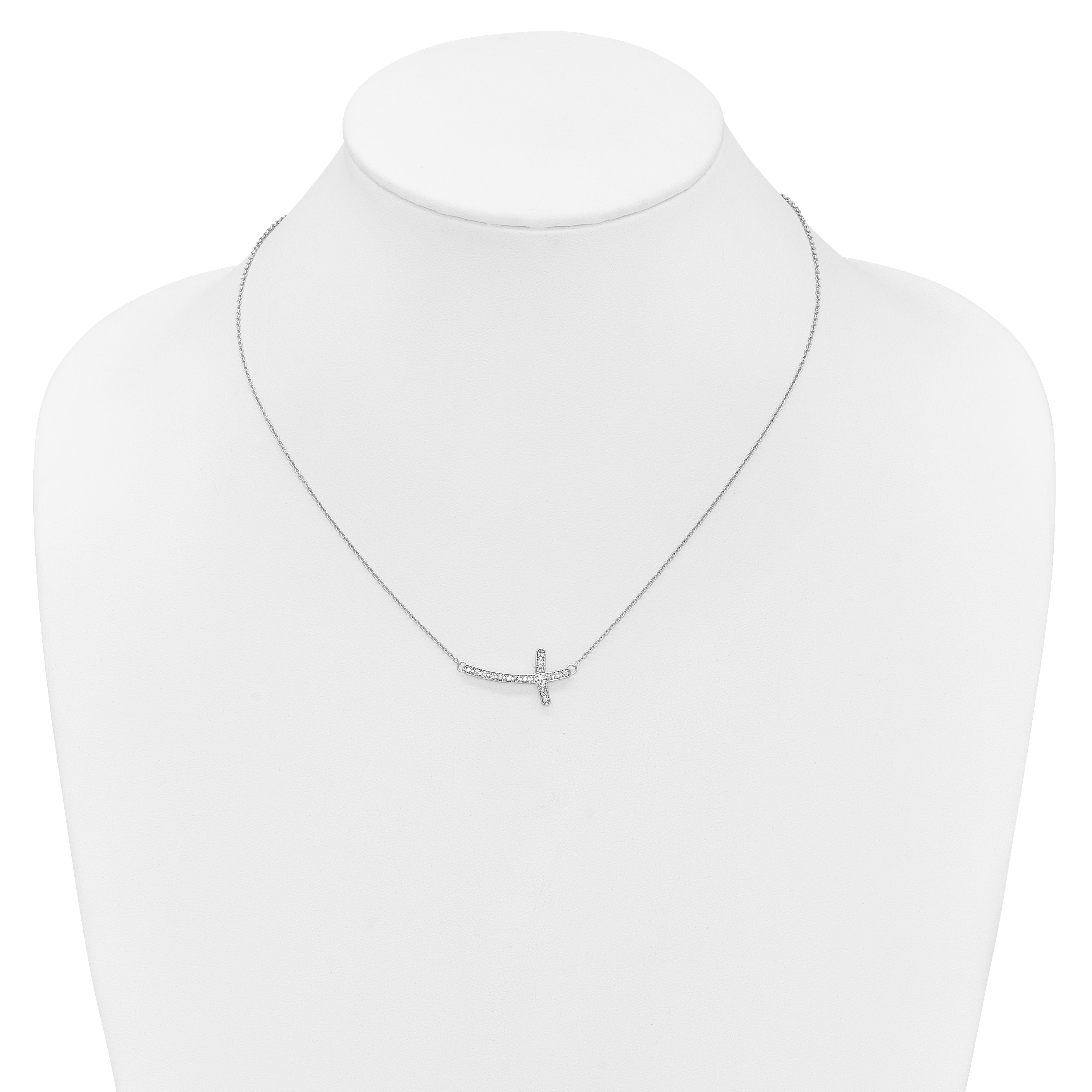 10K White Gold Diamond Sideways Cross 18In Necklace