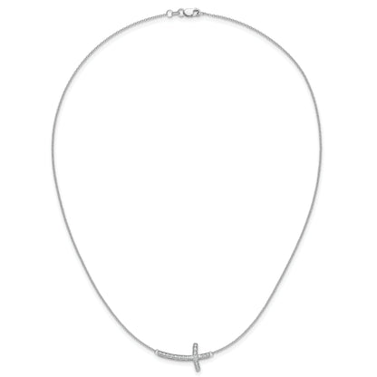 10K White Gold Diamond Sideways Cross 18In Necklace