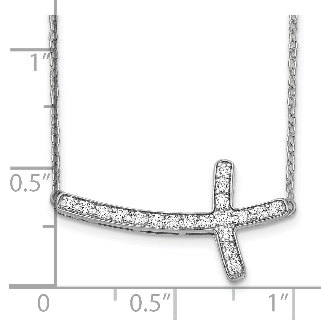 10K White Gold Diamond Sideways Cross 18In Necklace