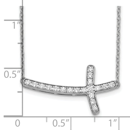 10K White Gold Diamond Sideways Cross 18In Necklace