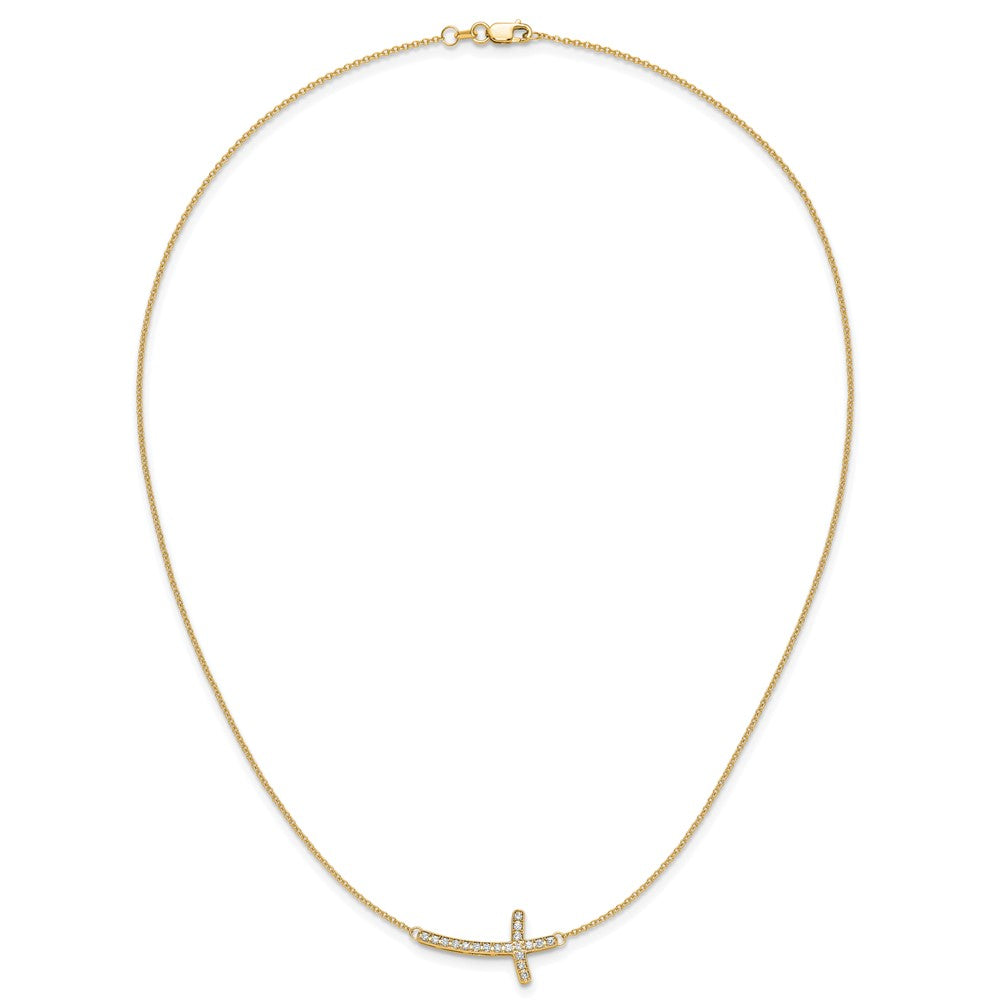 14K Yellow Gold Real Diamond Sideways Cross 18in Necklace