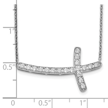 10K White Gold Diamond Sideways Cross 18In Necklace