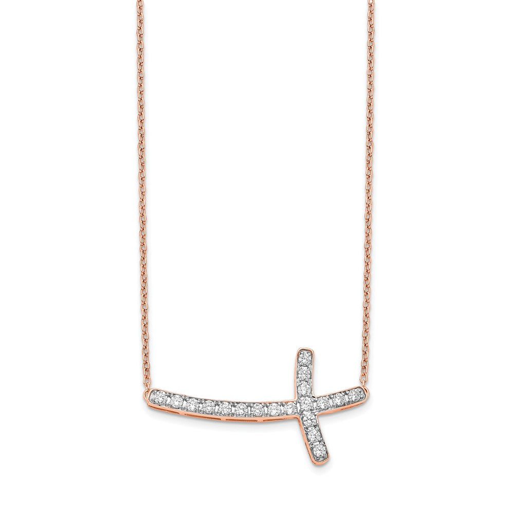 14k Rose Gold 1/2 Ct. Lab Grown Diamond VS/SI+ G+ 18 inch Sideways Cross Necklace