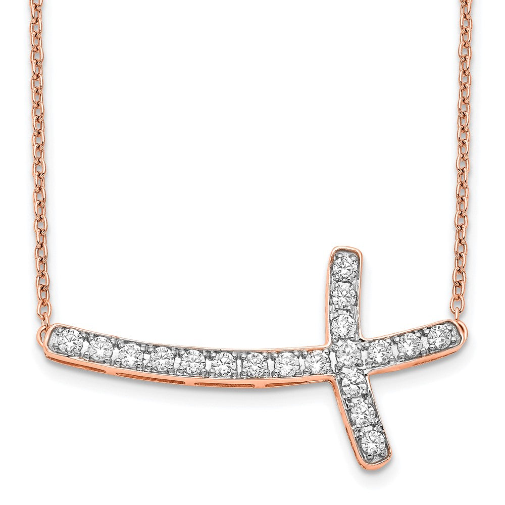 14k Rose Gold 1/2 Ct. Lab Grown Diamond VS/SI+ G+ 18 inch Sideways Cross Necklace