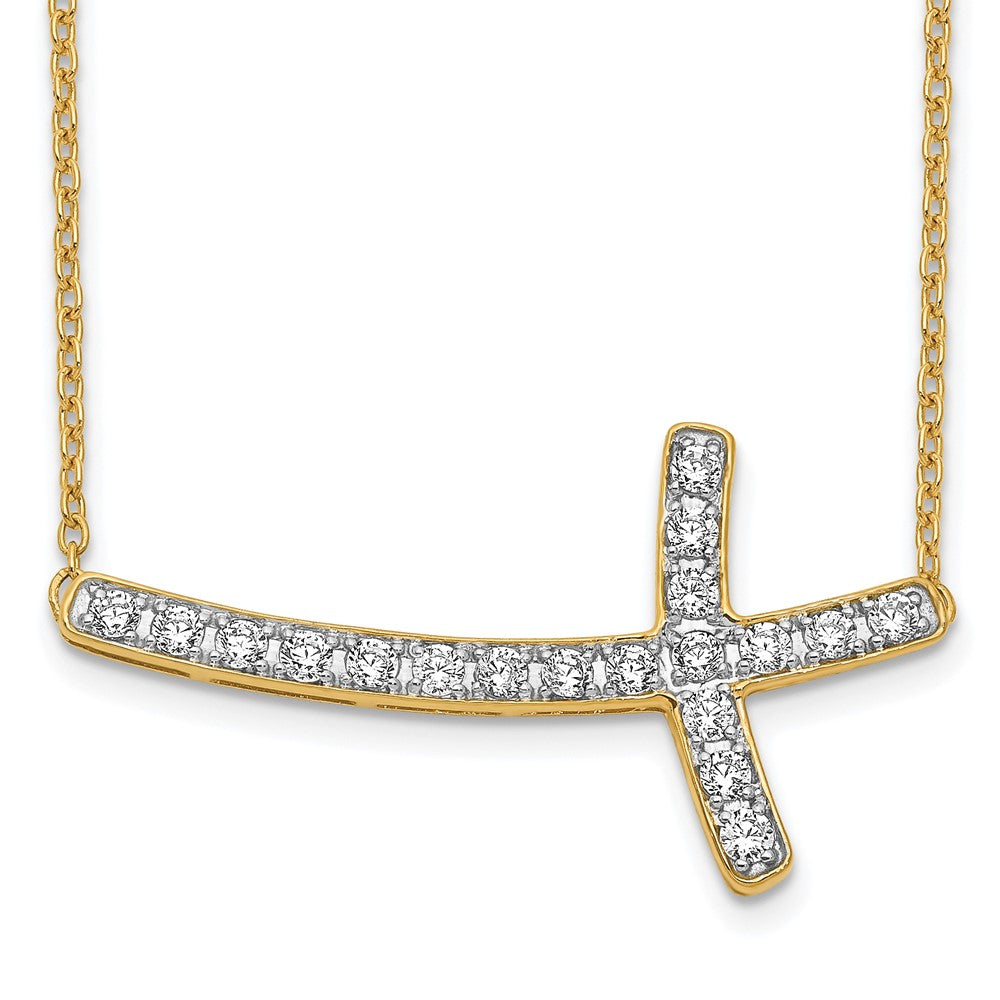 14K Yellow Gold Real Diamond Sideways Cross 18in Necklace
