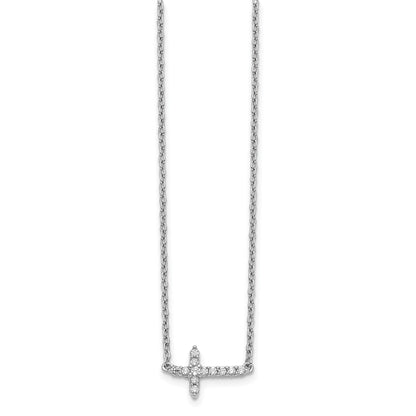 10K White Gold Diamond Sideways Cross 18In Necklace