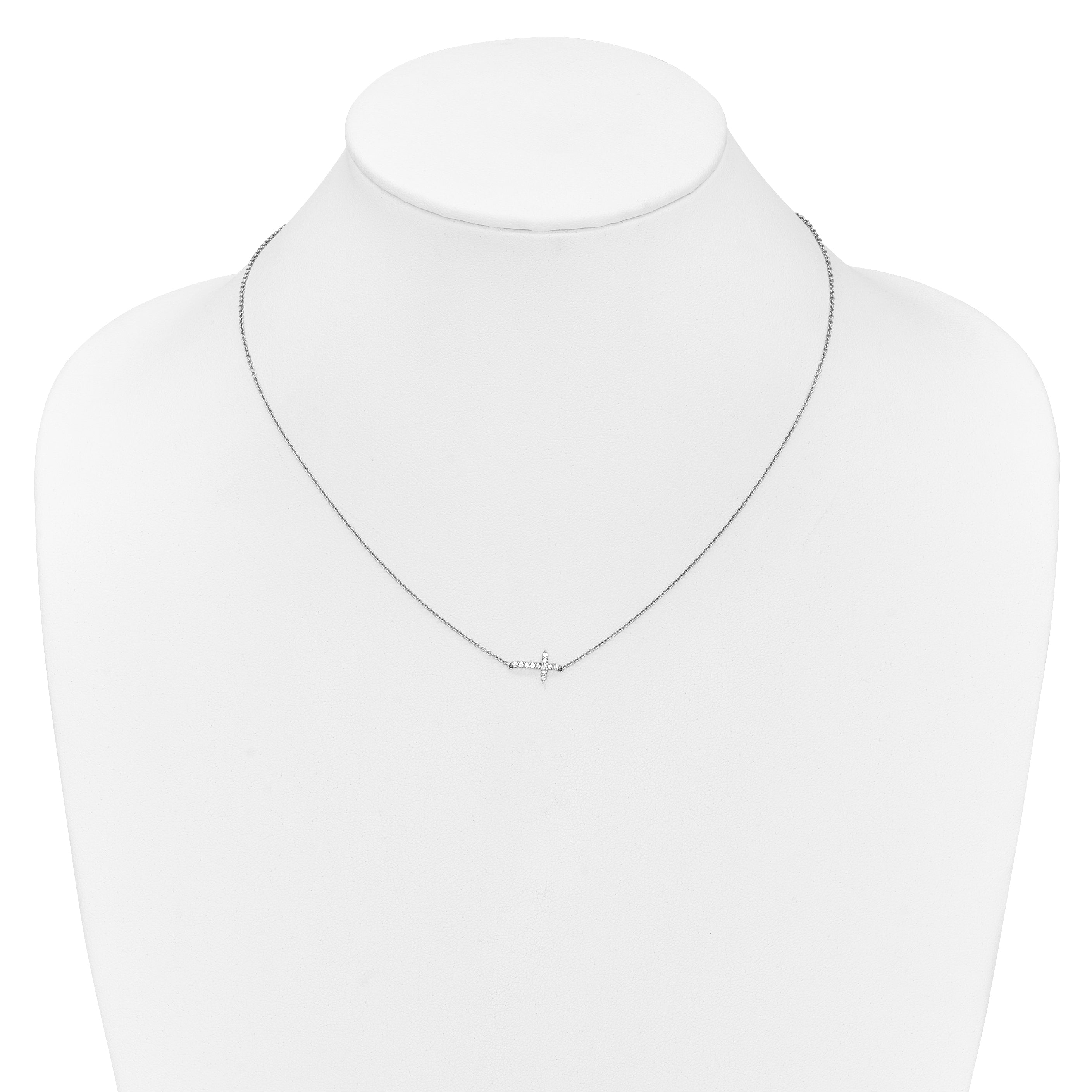 10K White Gold Diamond Sideways Cross 18In Necklace