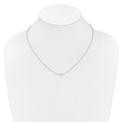 10K White Gold Diamond Sideways Cross 18In Necklace