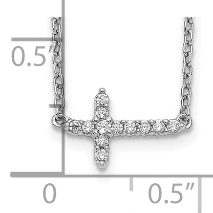 10K White Gold Diamond Sideways Cross 18In Necklace