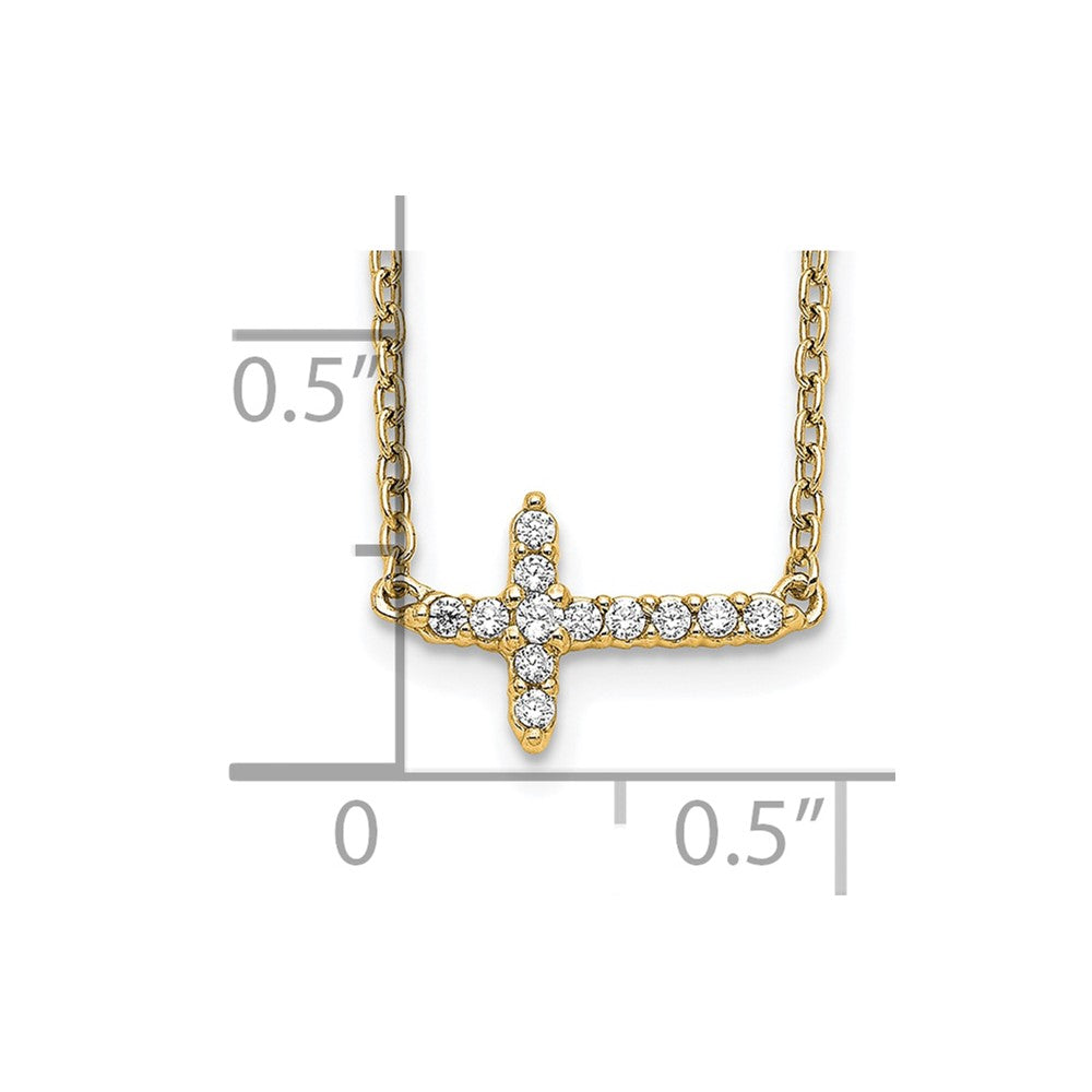 14K Yellow Gold Real Diamond Sideways Cross 18in Necklace