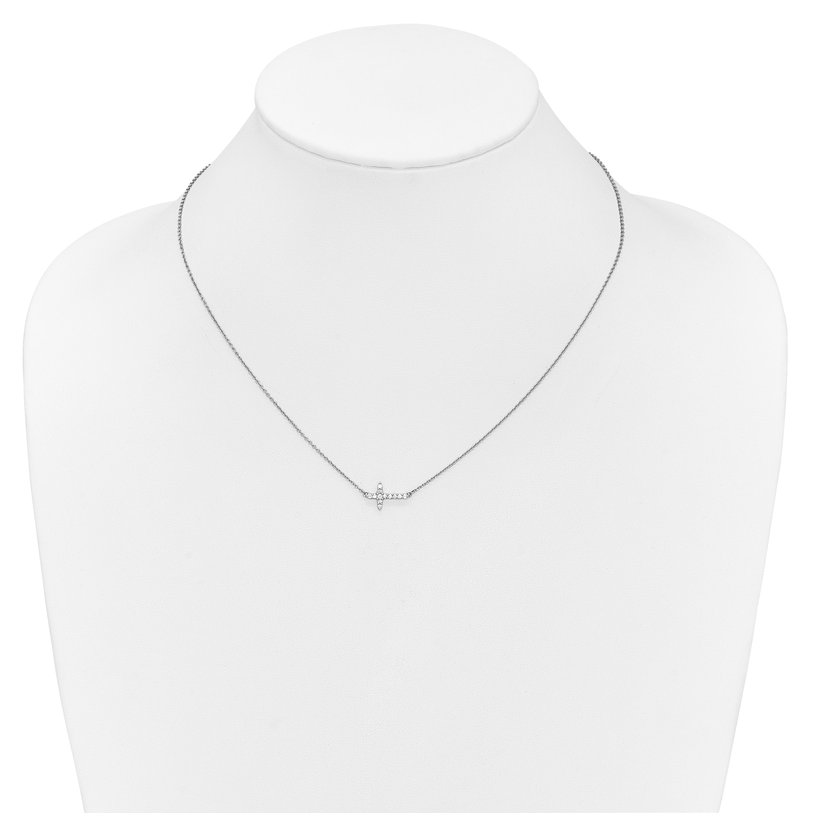 10K White Gold Diamond Sideways Cross 18In Necklace