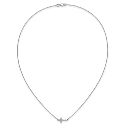 10K White Gold Diamond Sideways Cross 18In Necklace