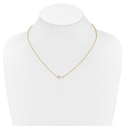 10K Yellow Gold Diamond Sideways Cross 18In Necklace