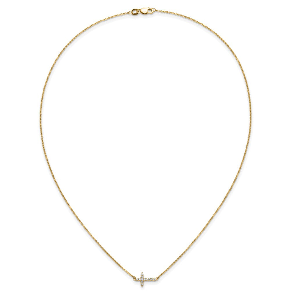 10K Yellow Gold Diamond Sideways Cross 18In Necklace