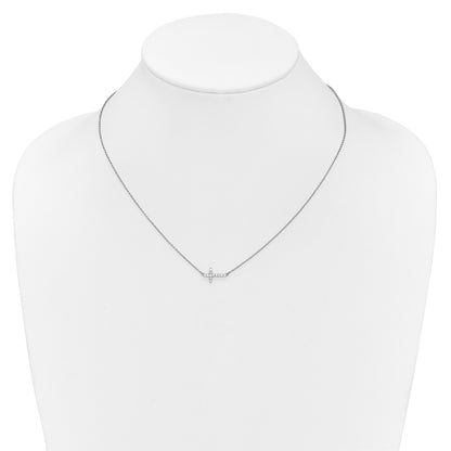 14k White Gold Real Diamond Sideways Cross 18in Necklace