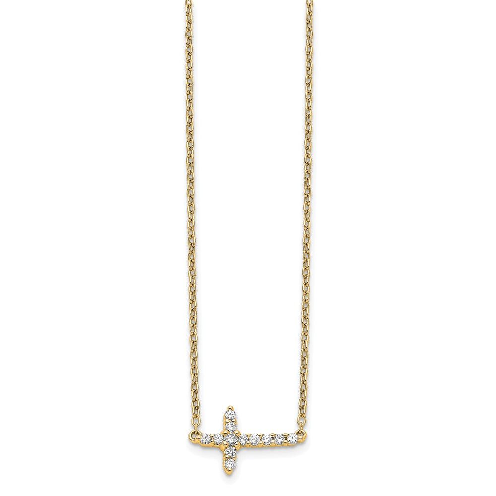 14k Yellow Gold 1/6 Ct. Lab Grown Diamond VS/SI+ G+ 18 inch Sideways Cross Necklace
