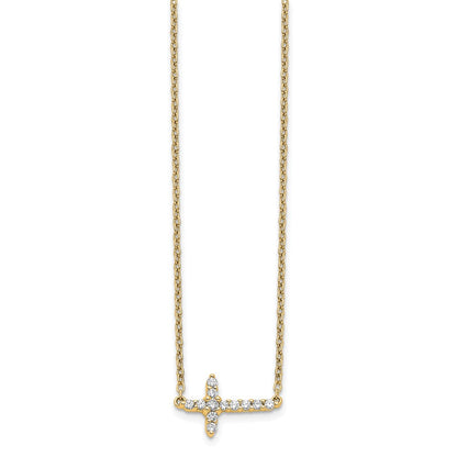 14k Yellow Gold 1/6 Ct. Lab Grown Diamond VS/SI+ G+ 18 inch Sideways Cross Necklace