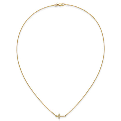 14k Yellow Gold 1/6 Ct. Lab Grown Diamond VS/SI+ G+ 18 inch Sideways Cross Necklace